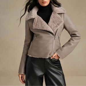 NWOT PU Leather Jacket w/ faux rabbit fur liner